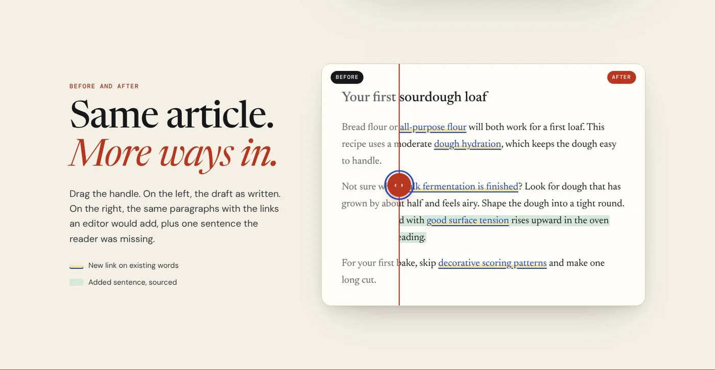 Before and after slider on a sample article