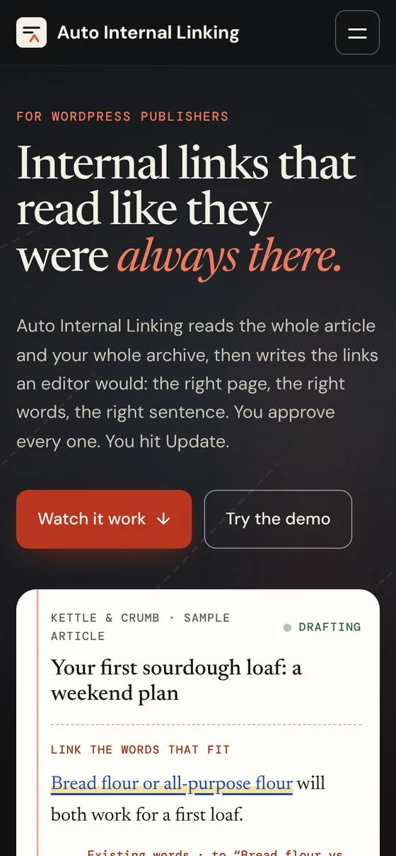 Product site on a phone: hero